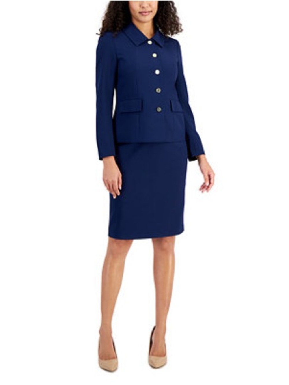 Le Suit Petite Navy Blue 2-Piece Skirt Suit Set Blazer & Pencil Skirt Size 6P